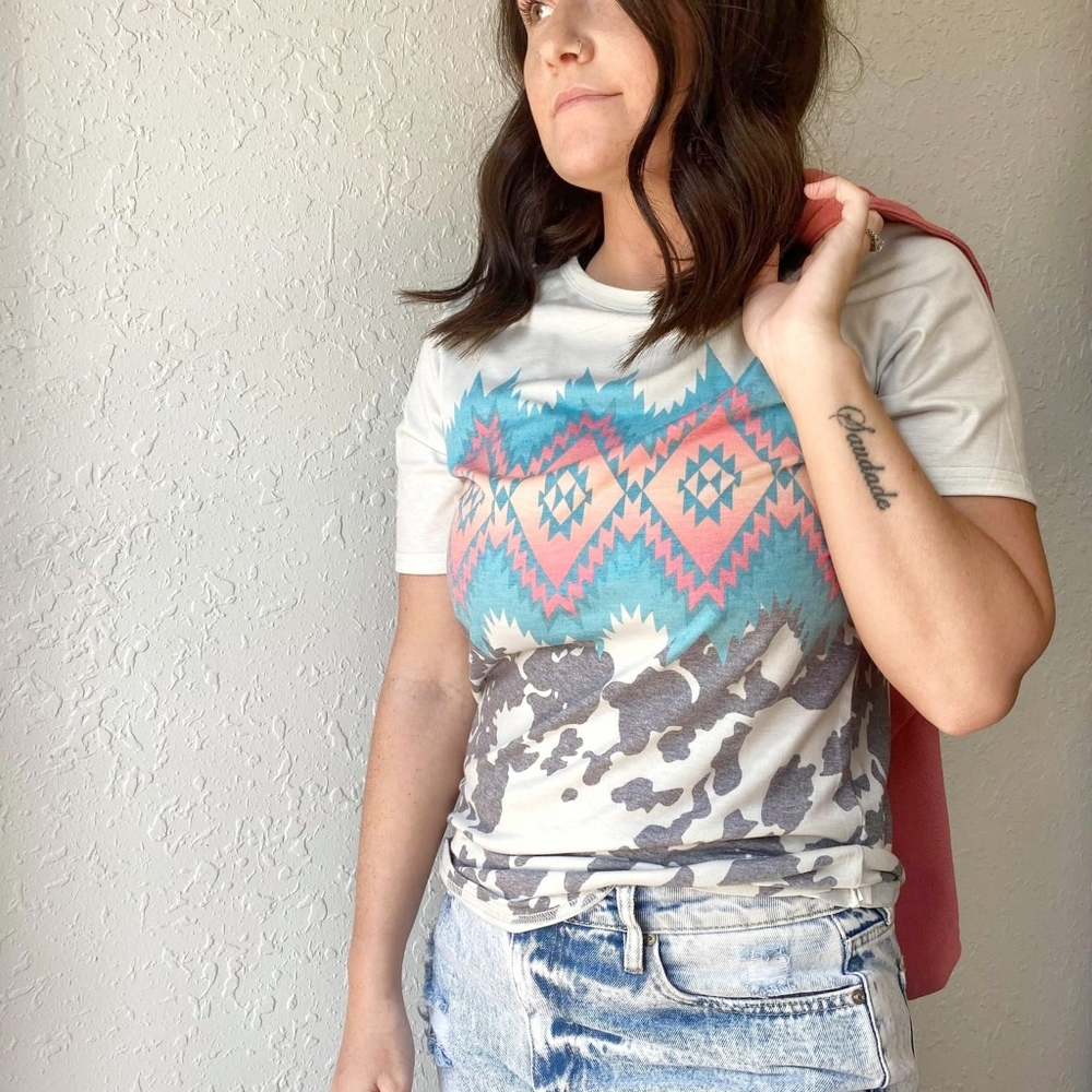 NWT Cow Print Aztec Western Shirt - Picture 2 of 7